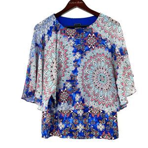 Coco Bianco Blouse Womens Size S Boho Chiffon Flutter Sleeve Boho Top 1392T3